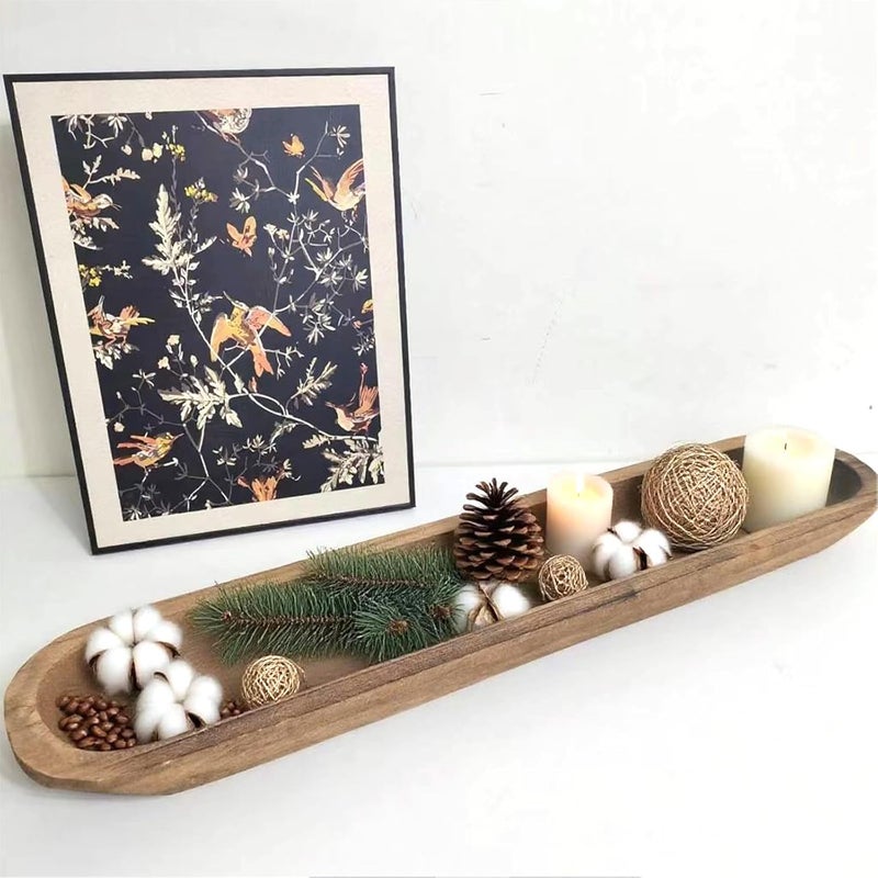 BEDAZE Wooden Dough Bowls Decorative，Rustic Bread Long Bowls Decor Wood Tray, Hand Carved for Table Centerpiece Decor, Home Decor(30 * 6 * 2 inch Brown) - Image 3